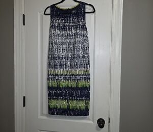 Vince Camuto Blue and Green Striped Midi Dress